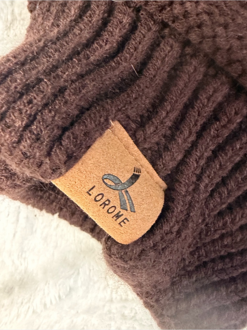 Lorome Brown Ribbed Knit Faux Fur Lined Winter Beanie Hat NWOT - Picture 2 of 6
